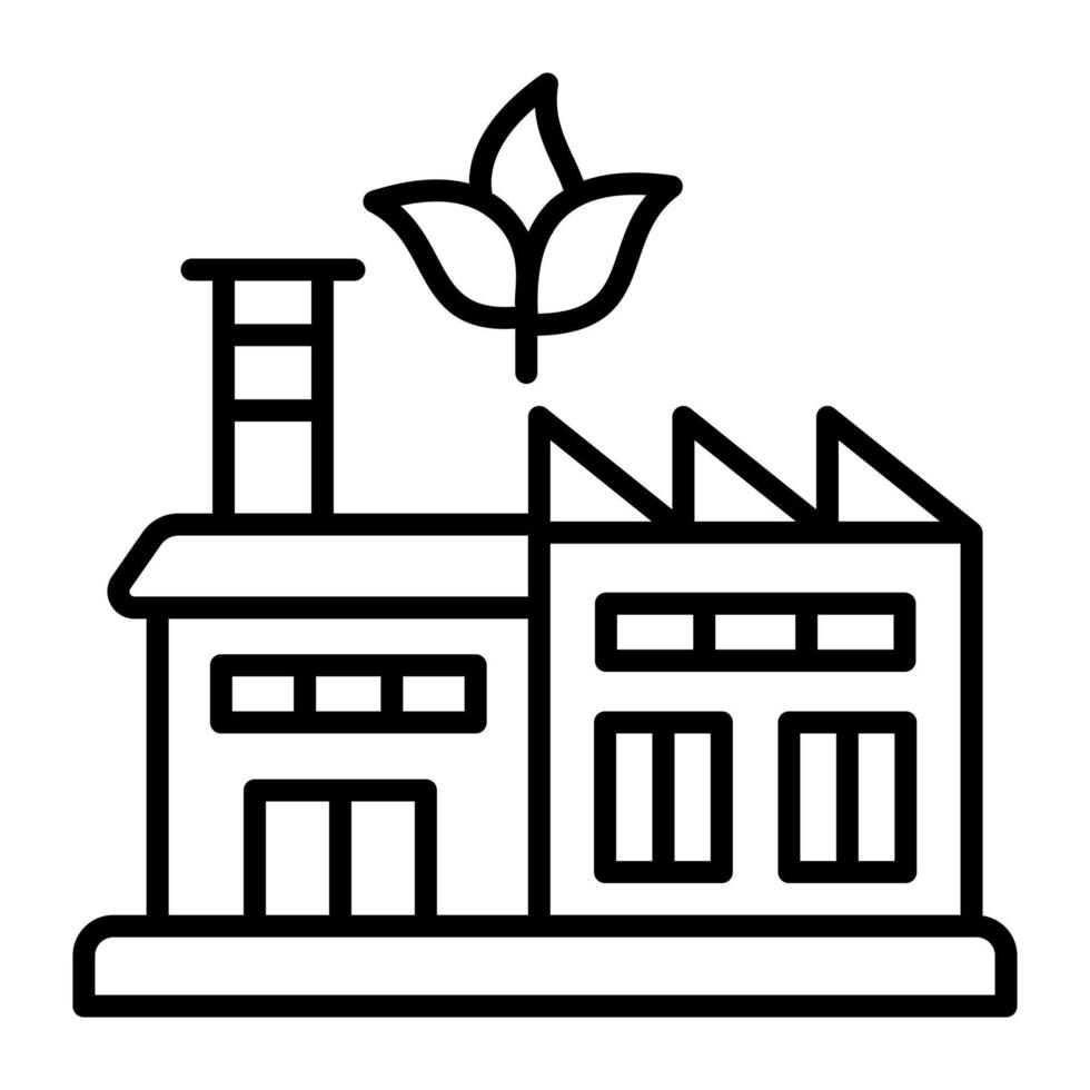 Factory building with leaves depicting vector of green factory, eco friendly factor