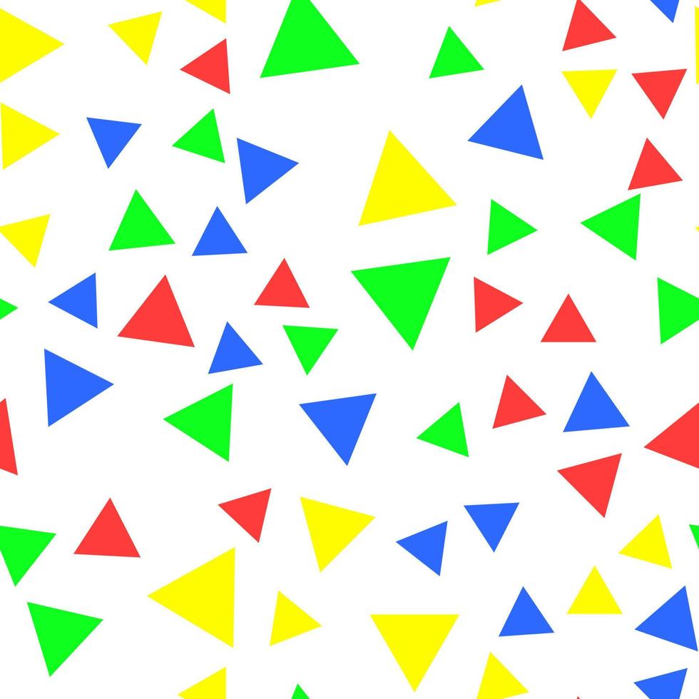 Geometric seamless pattern of vibrant green, red, blue, yellow triangles for textile, paper and other surfaces vector