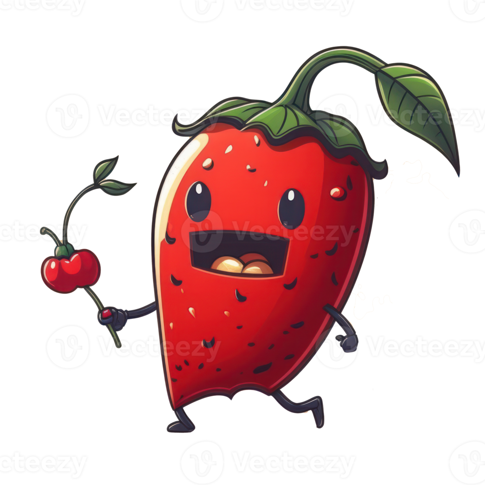 cute happy red chili pepper character AI Generative png