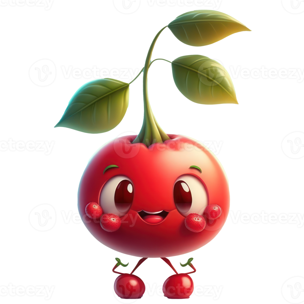 cute happy cherry character AI Generative png
