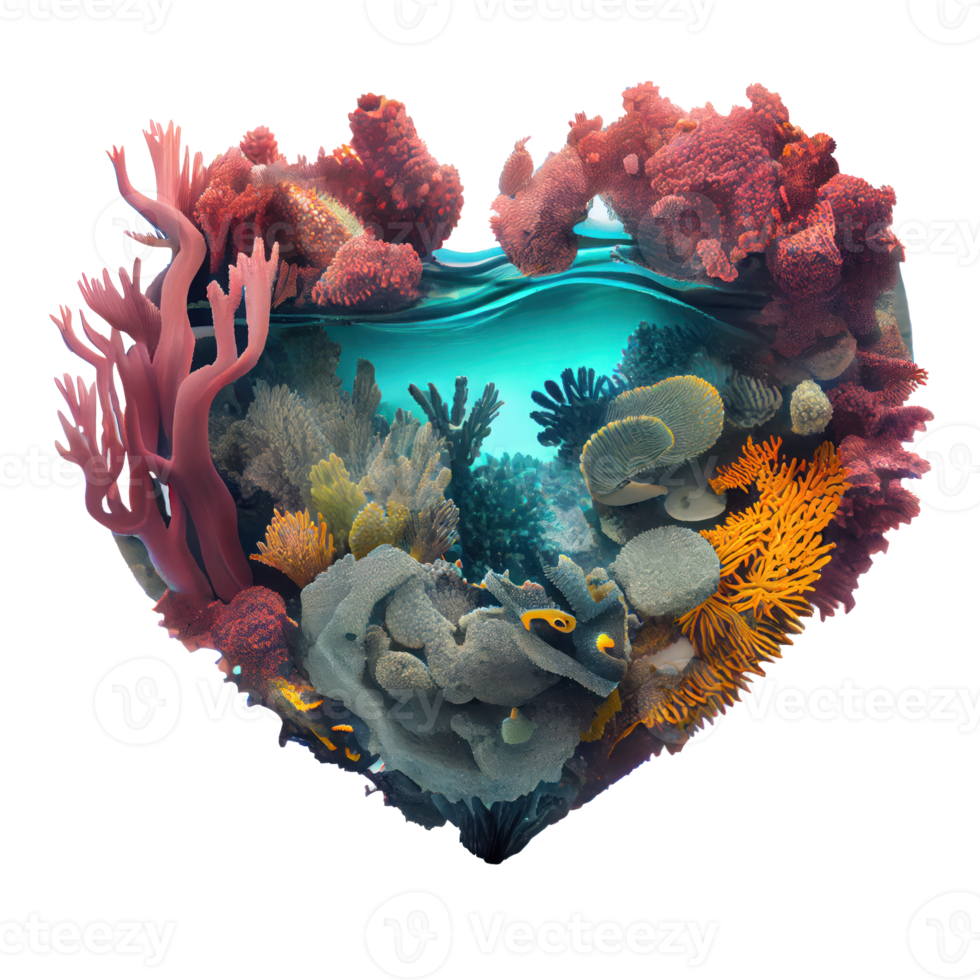 the world of corals inside a heart AI Generative png