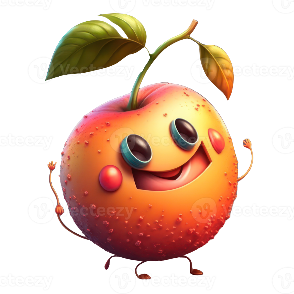 cute happy nectarine character AI Generative png