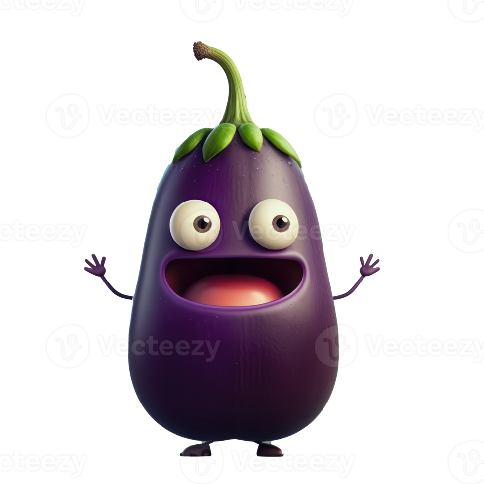 cute happy eggplant character AI Generative png