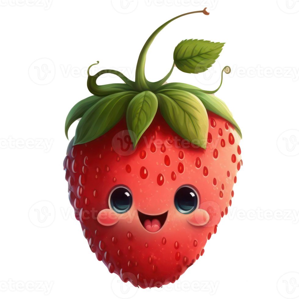 cute happy strawberry character AI Generative png