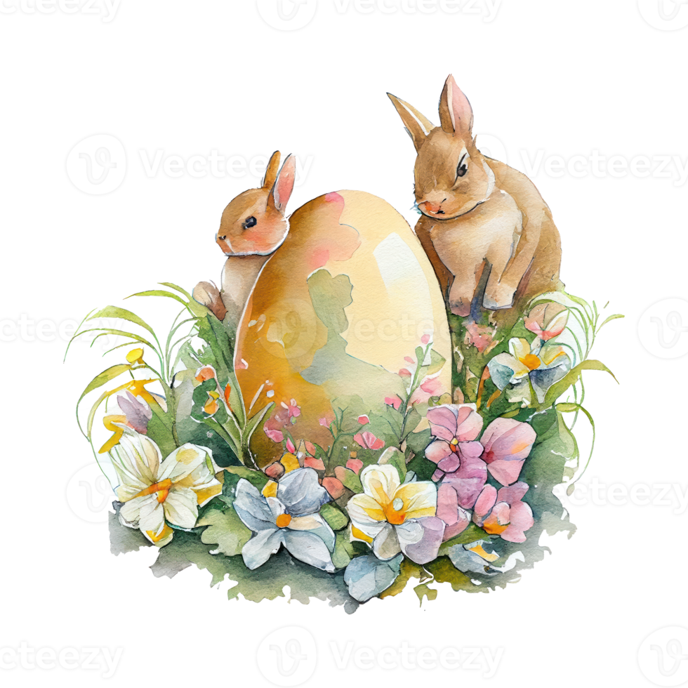 watercolor rabbit spring flowers easter png