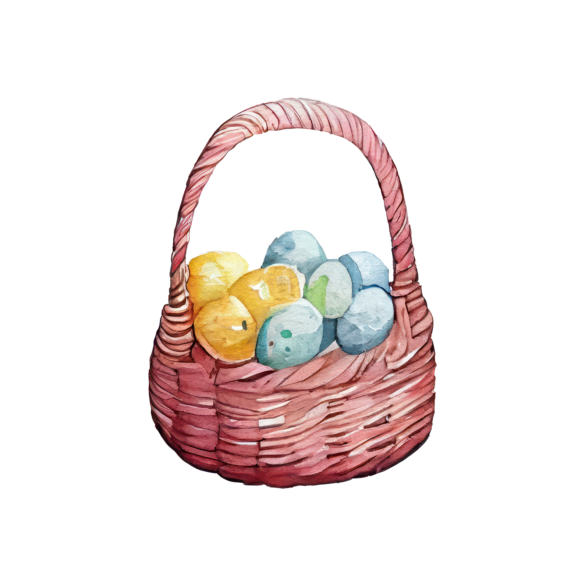 Wicker basket with colorful pastel Easter eggs, spring flowers 22505486 PNG
