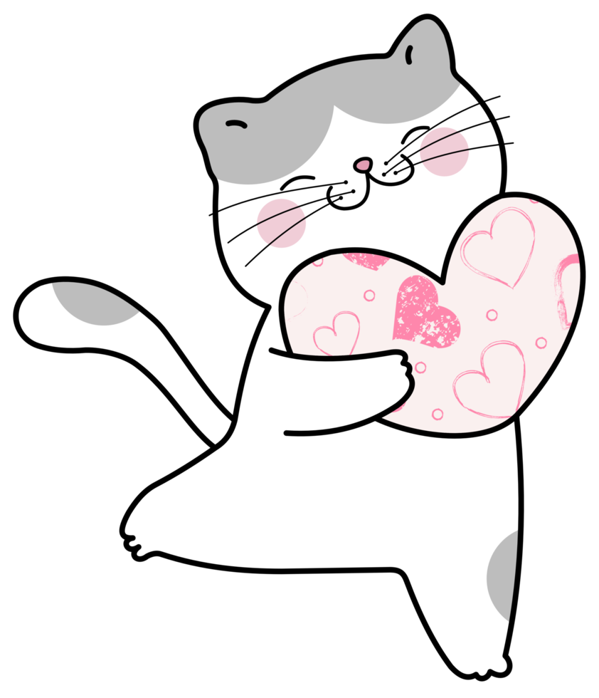 fofa gato segurando colorida amor coração png
