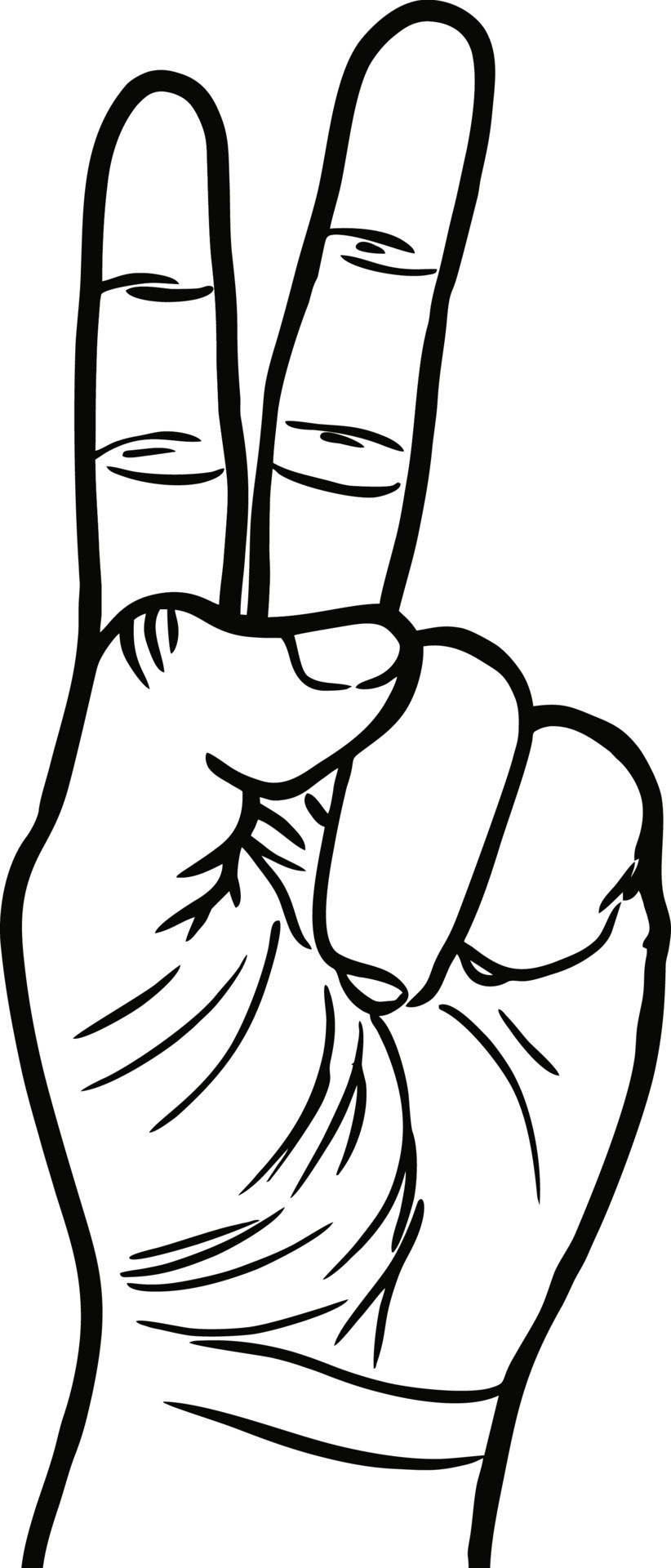 Hand gesture V sign for victory or peace line icon. Simple outline
