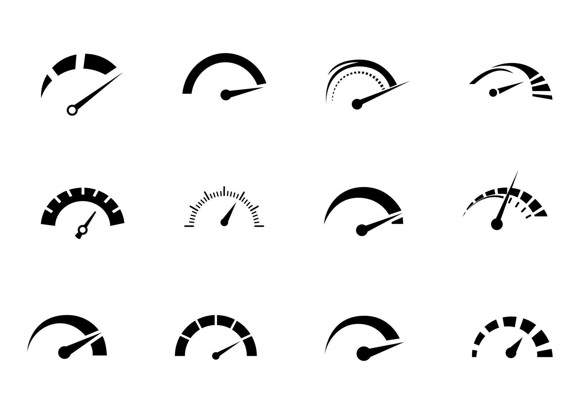 Set of speedometer icons black and white. Vector illustration