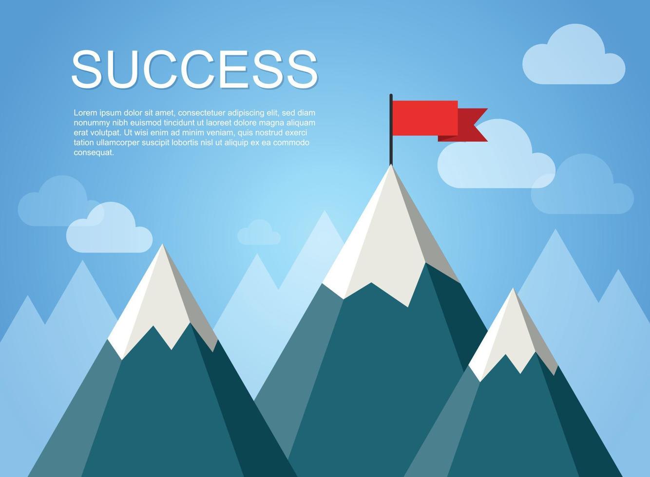 Mountain with flag icon in flat style. Success vector illustration on isolated background. Hiking trip sign business concept.