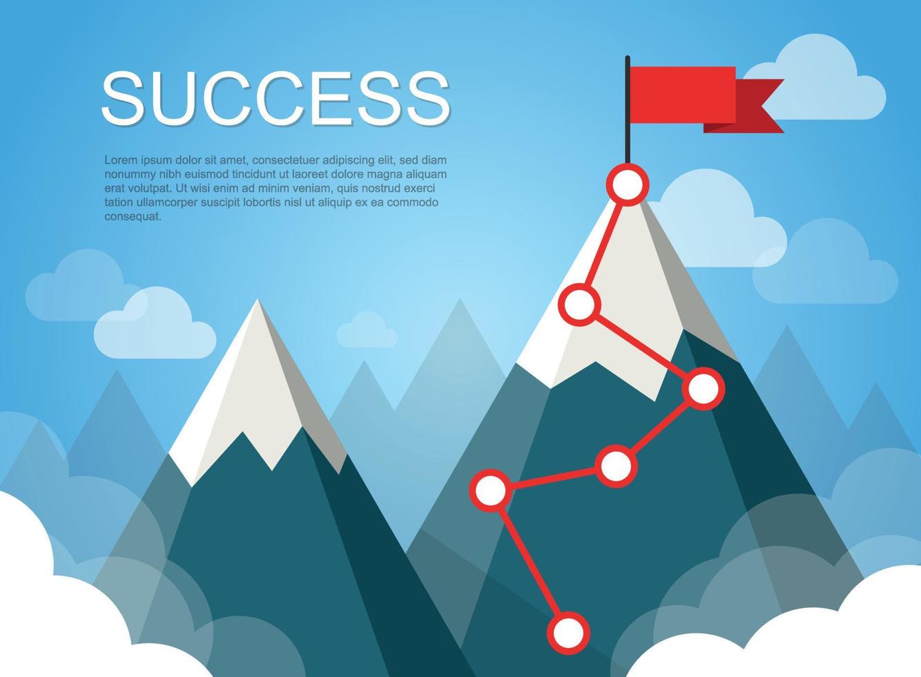 Mountain with flag icon in flat style. Success vector illustration on isolated background. Hiking trip sign business concept.