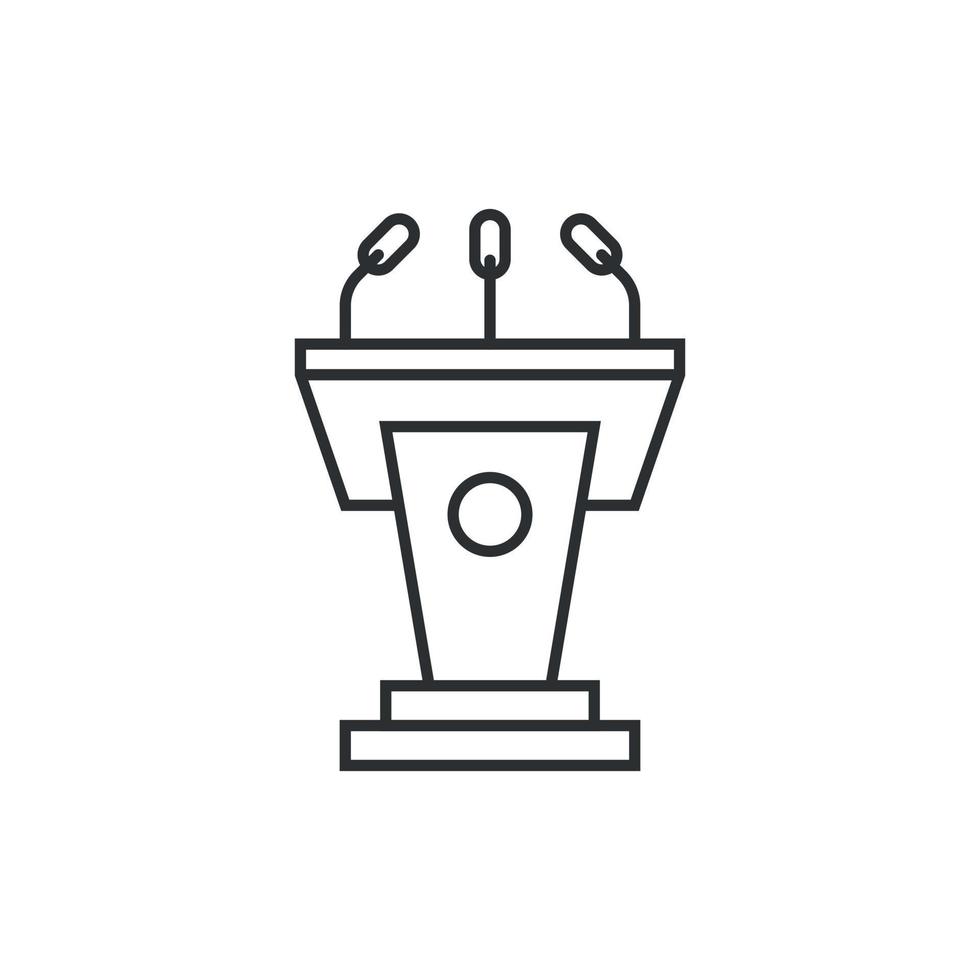 Speaker icon in flat style. Conference podium vector illustration on isolated background. Public speech sign business concept.