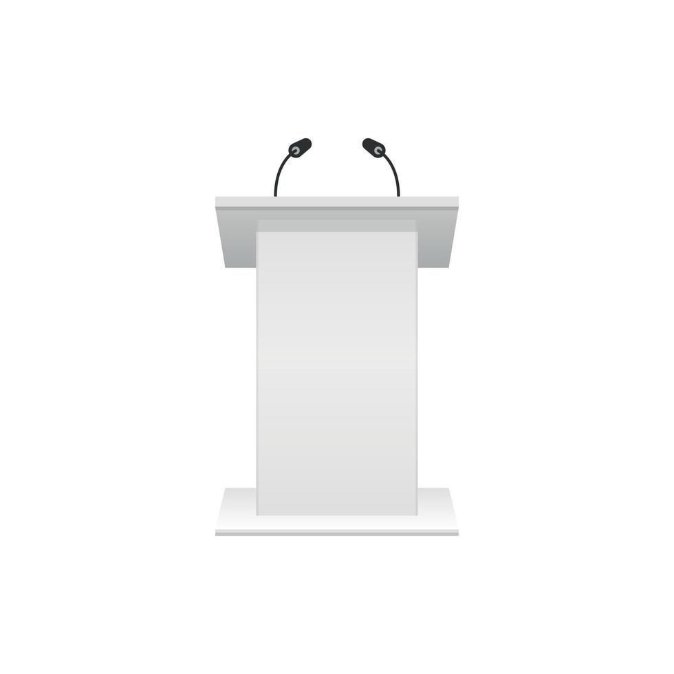Speaker icon in flat style. Conference podium vector illustration on isolated background. Public speech sign business concept.