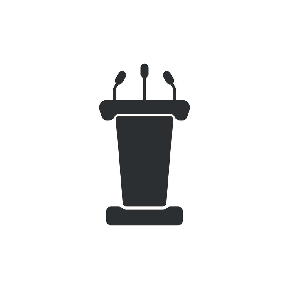 Speaker icon in flat style. Conference podium vector illustration on isolated background. Public speech sign business concept.