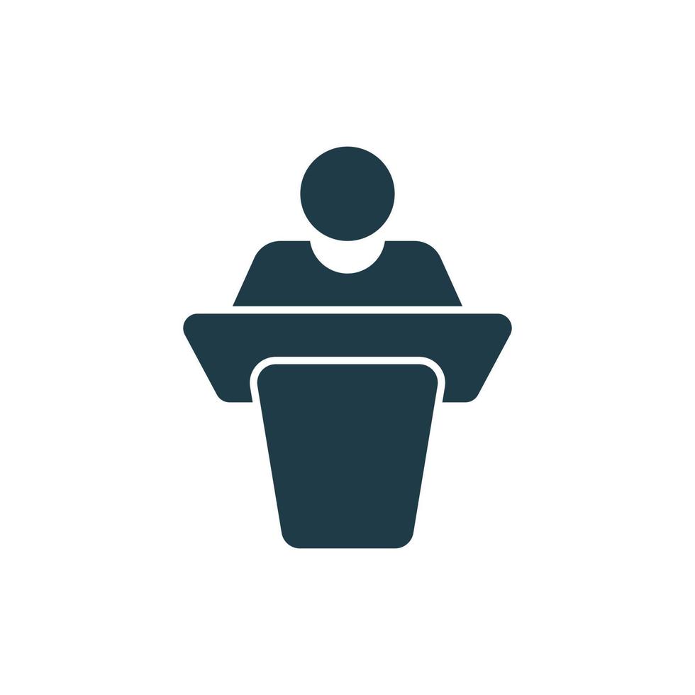 Speaker icon in flat style. Conference podium vector illustration on isolated background. Public speech sign business concept.