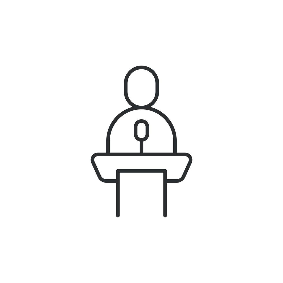 Speaker icon in flat style. Conference podium vector illustration on isolated background. Public speech sign business concept.