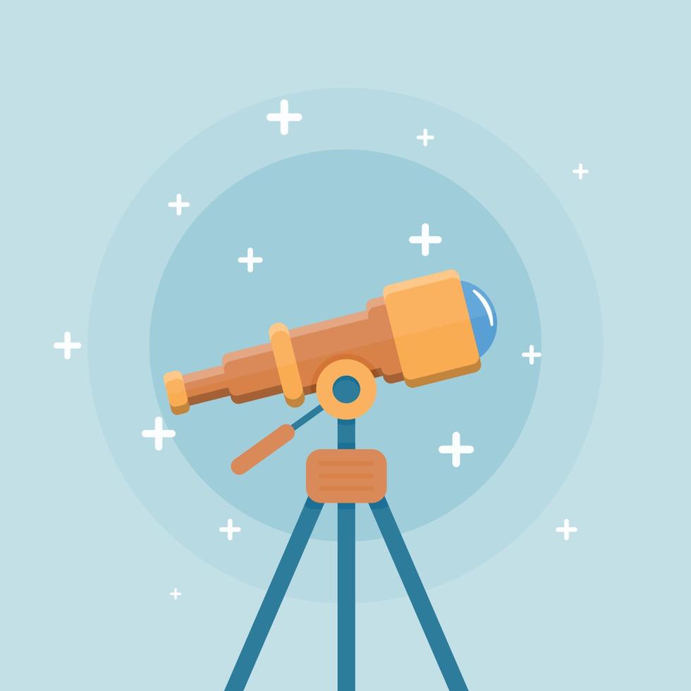 Telescope icon in flat style. Cosmos discover vector illustration on isolated background. Astronomy sign business concept.