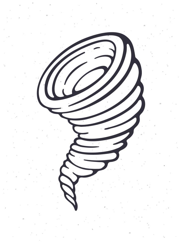 mano dibujado garabatear de tornado remolino. dibujos animados bosquejo. destructivo fenómeno de naturaleza. embudo de huracán torbellino tormenta vector