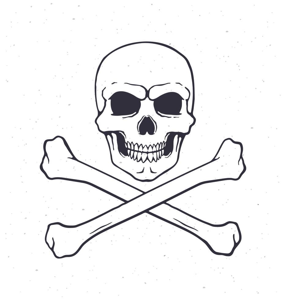 Hand drawn doodle of skull Jolly Roger with crossbones at the bottom vector