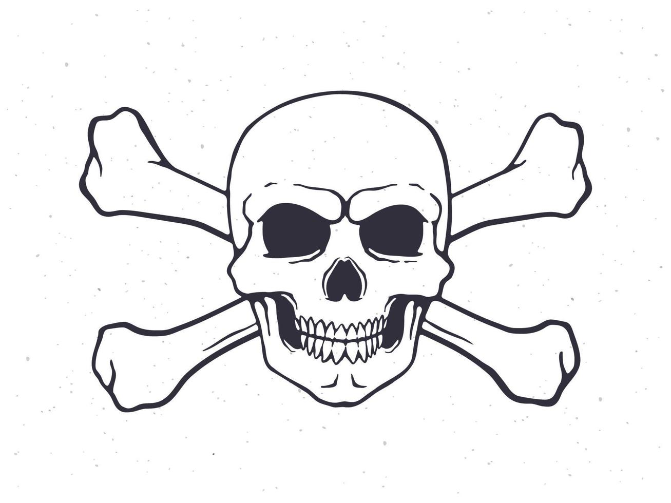 Hand drawn doodle of skull Jolly Roger with crossbones behind vector