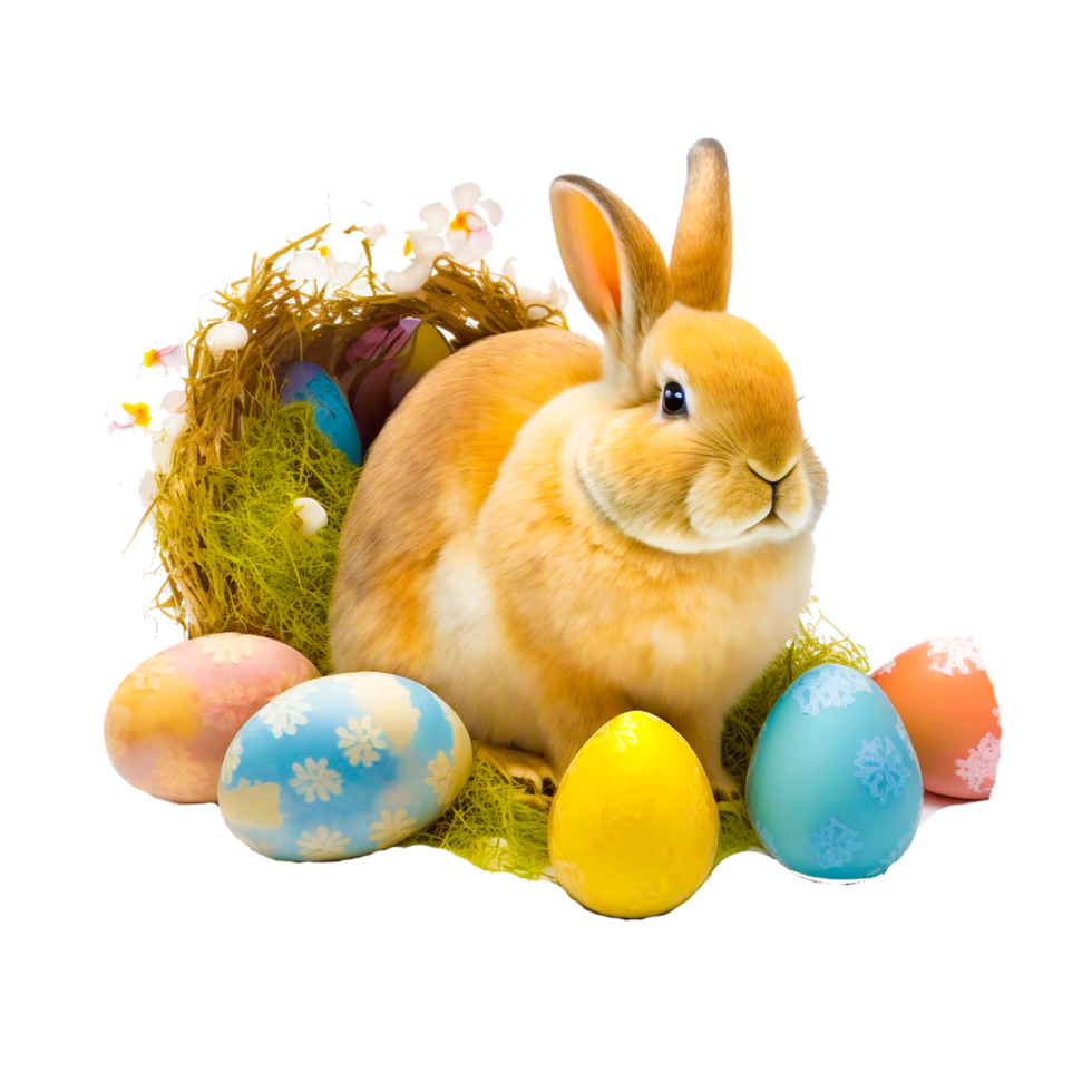 lindo conejito de pascua con huevos png