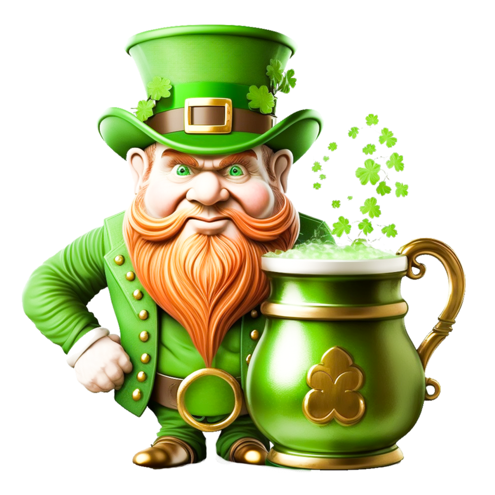 irish man hold beer on shamrock for St. Patrick's day png