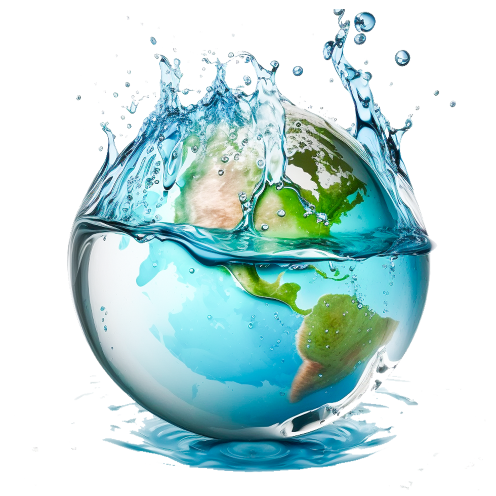 water splash with earth planet png