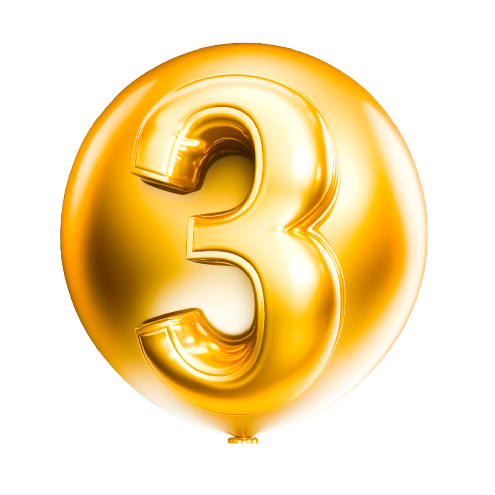 Balloon in the shape of the number three isolated 3d rendering png