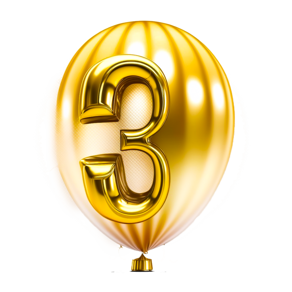 Balloon in the shape of the number three isolated 3d rendering png