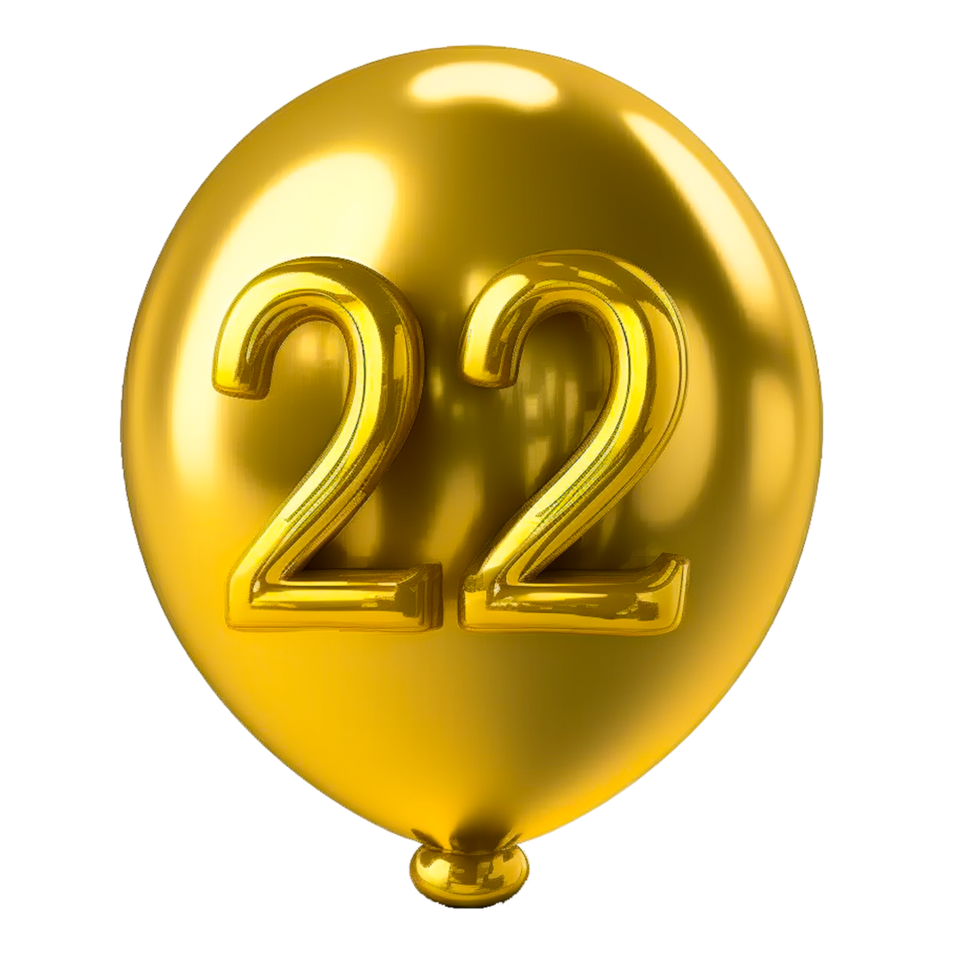 realistic isolated golden balloon with number of 22 png