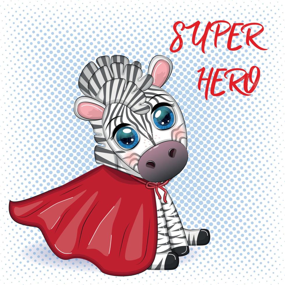 cebra rayada con abrigo rojo. personaje infantil de superhéroe vector