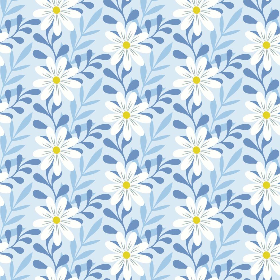 Seamless pattern of hand drawn daisy flowers. Cheerful fresh background design for springtime, mothers day, Easter, wedding celebration, scrapbooking, nursery decor, home decor, paper craft. vector