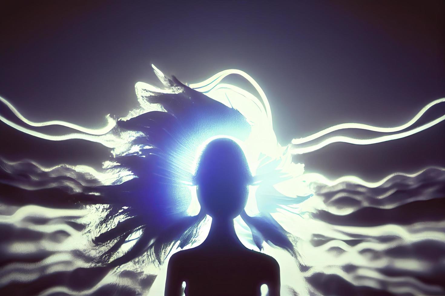 silhouette of a person Psychic Waves retro photorealistic,unreal engine photo