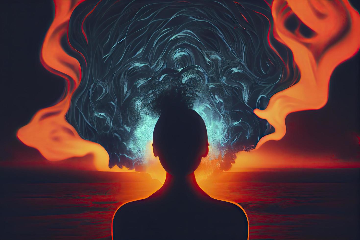 silhouette of a person Psychic Waves retro photorealistic,unreal engine photo