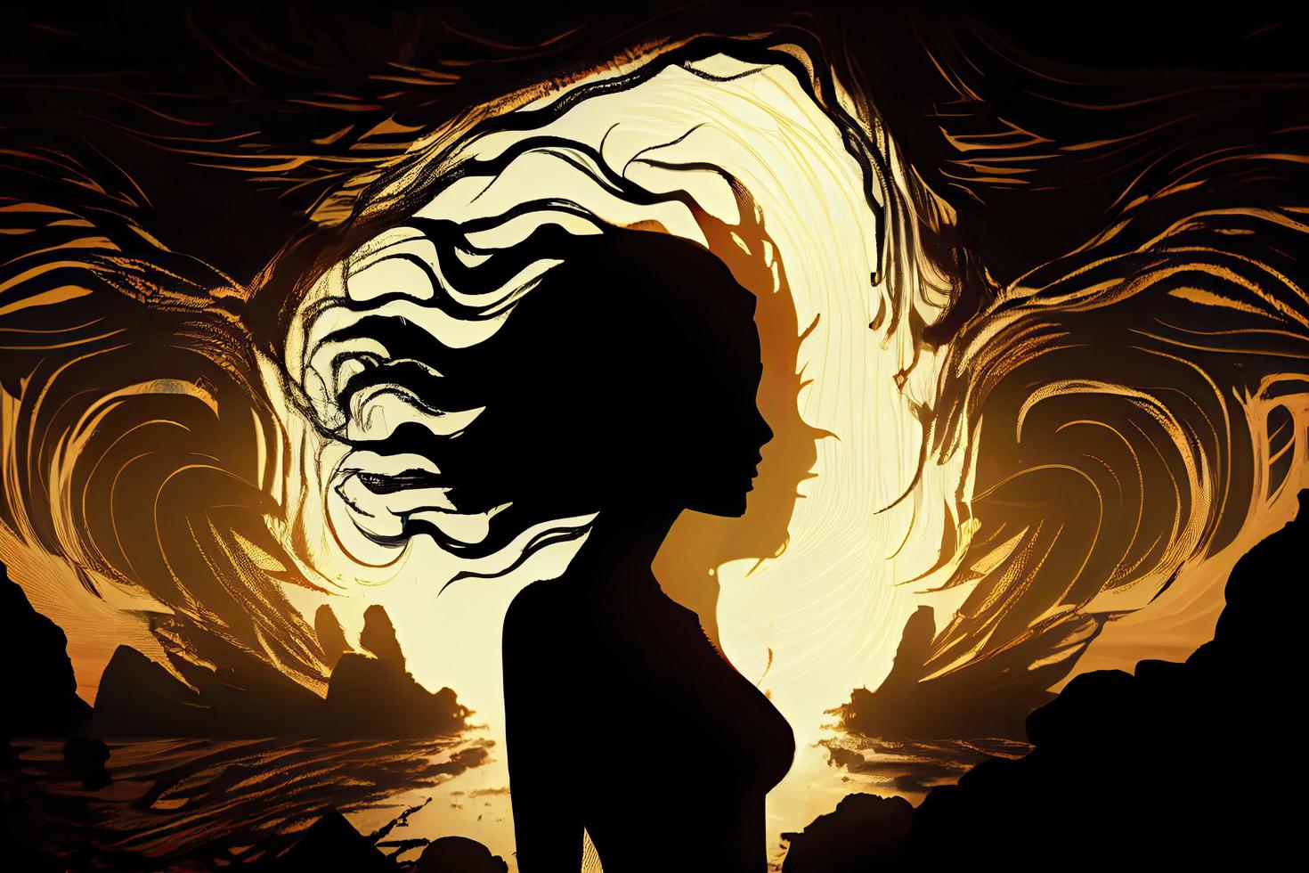 silhouette of a person Psychic Waves retro photorealistic,unreal engine photo