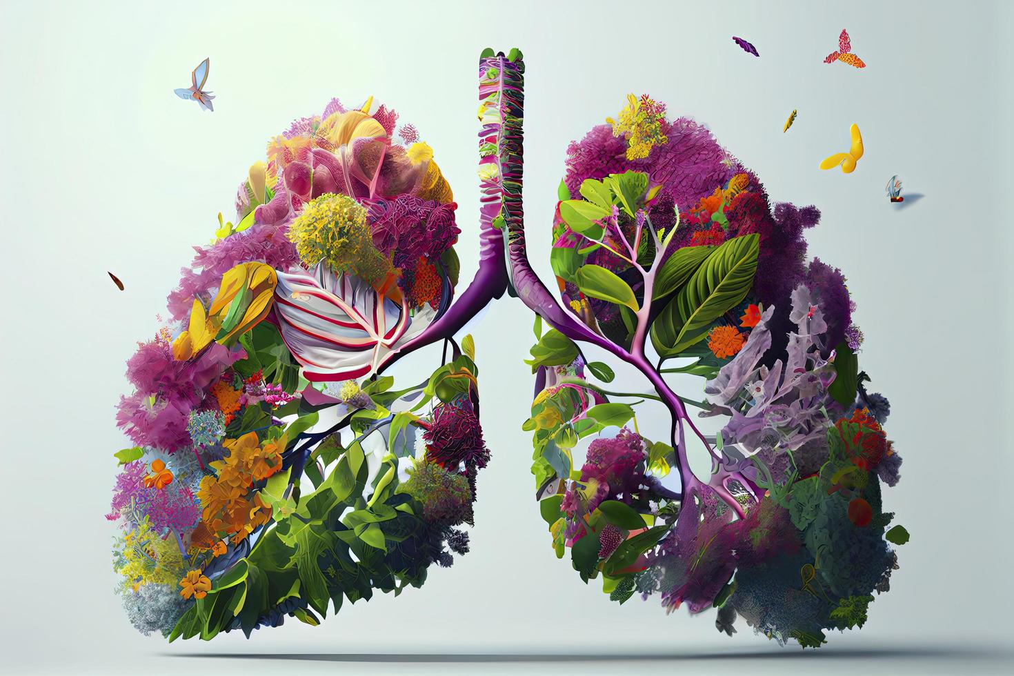 The image could depict a pair of lungs made from flowers and plants photo