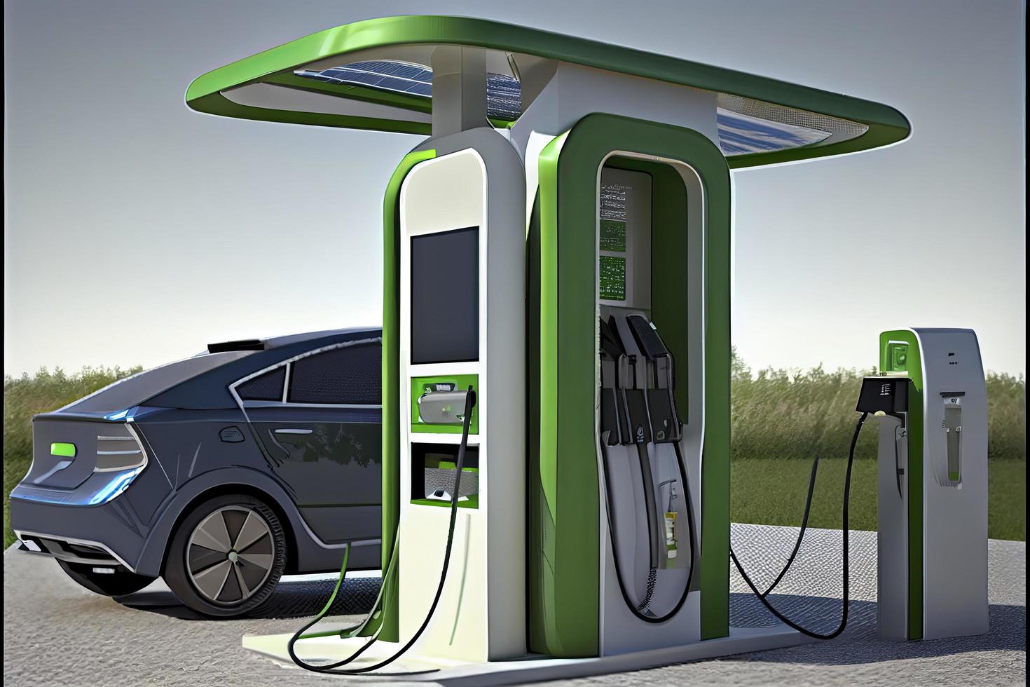 The concept of an EV charging station with green energy and eco power involves the use of renewable energy photo