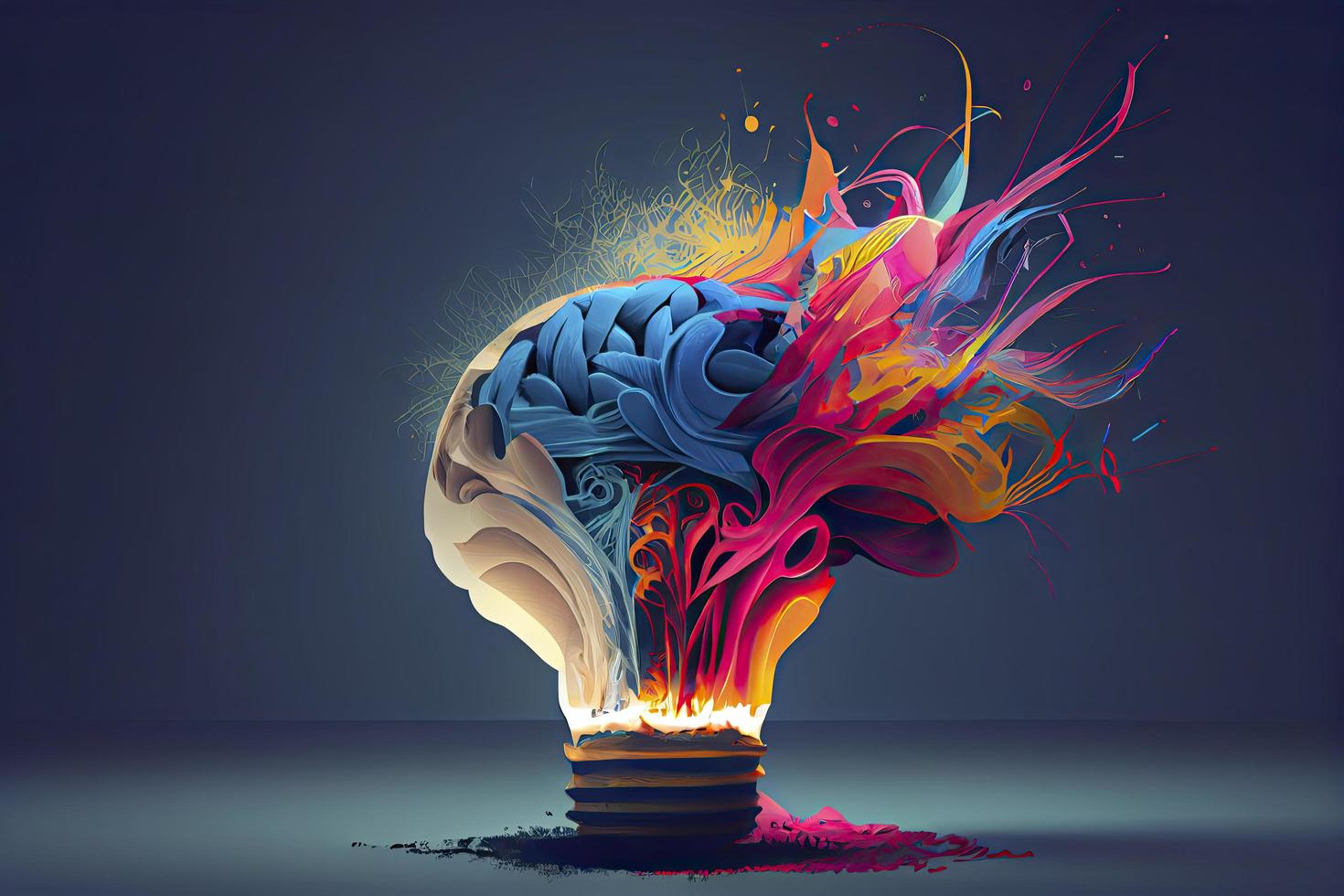 Creative light bulb explodes with colorful paint and splashes  Think differently creative idea concept photo