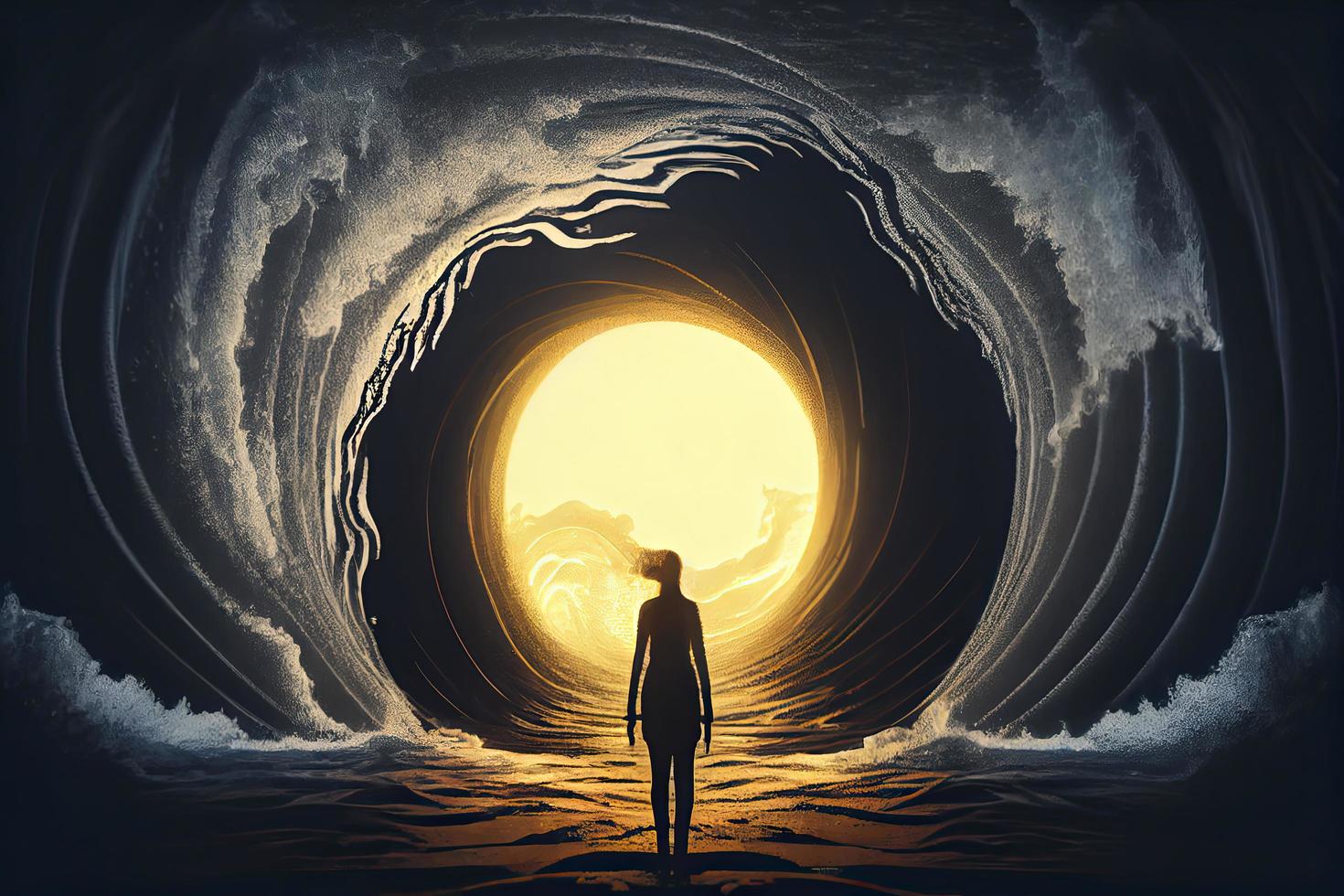 silhouette of a person Psychic Waves retro photorealistic,unreal engine photo