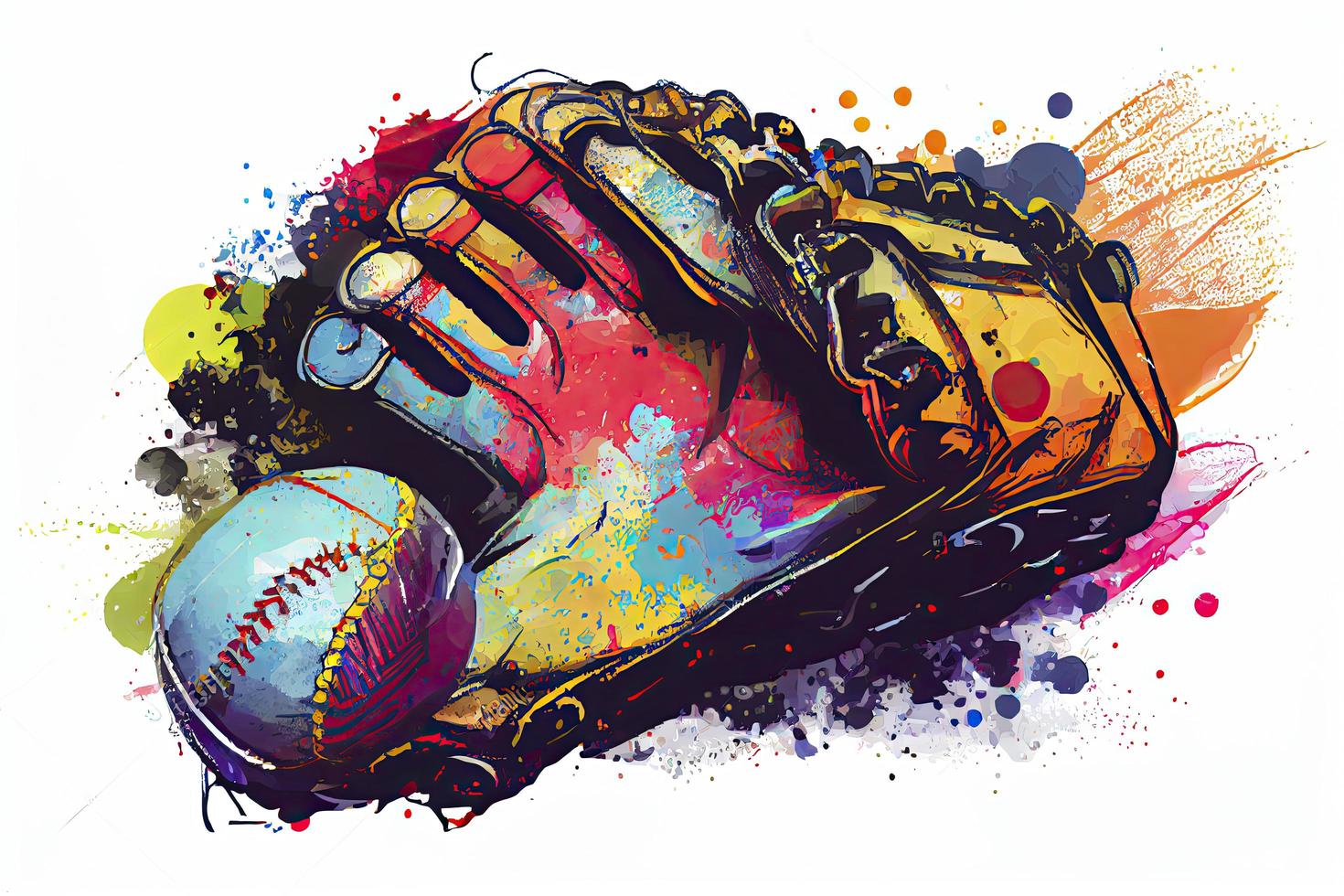 Baseball glove with ball from a splash of watercolor, hand drawn sketch photo