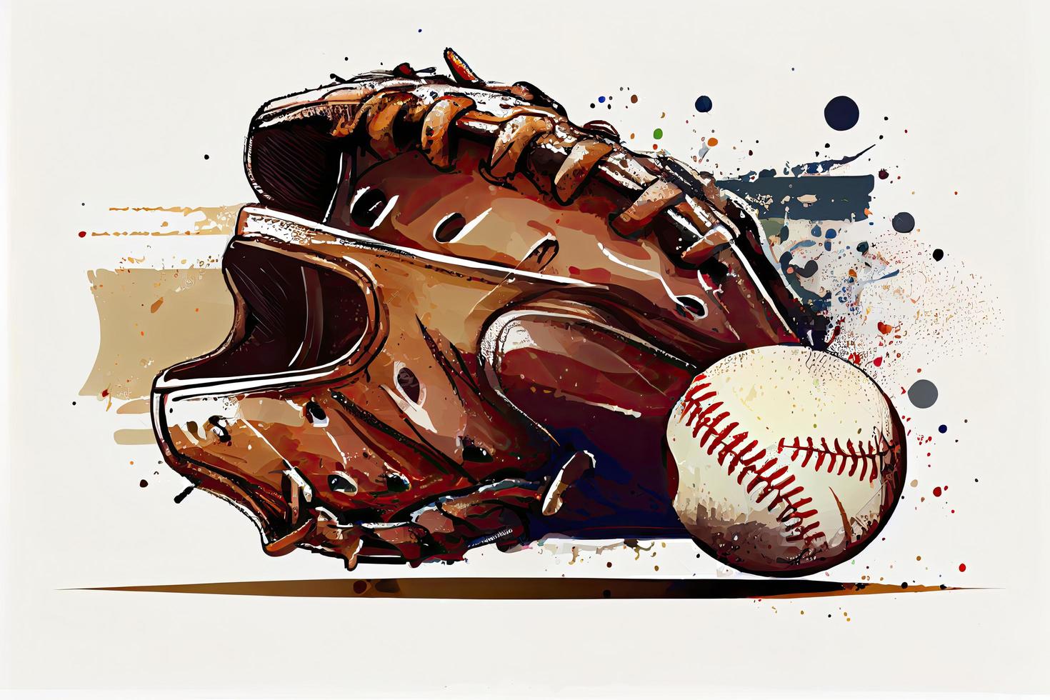 Baseball glove with ball from a splash of watercolor, hand drawn sketch photo