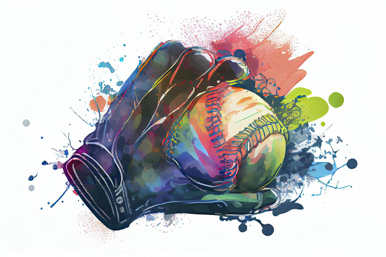 Baseball glove with ball from a splash of watercolor, hand drawn sketch photo