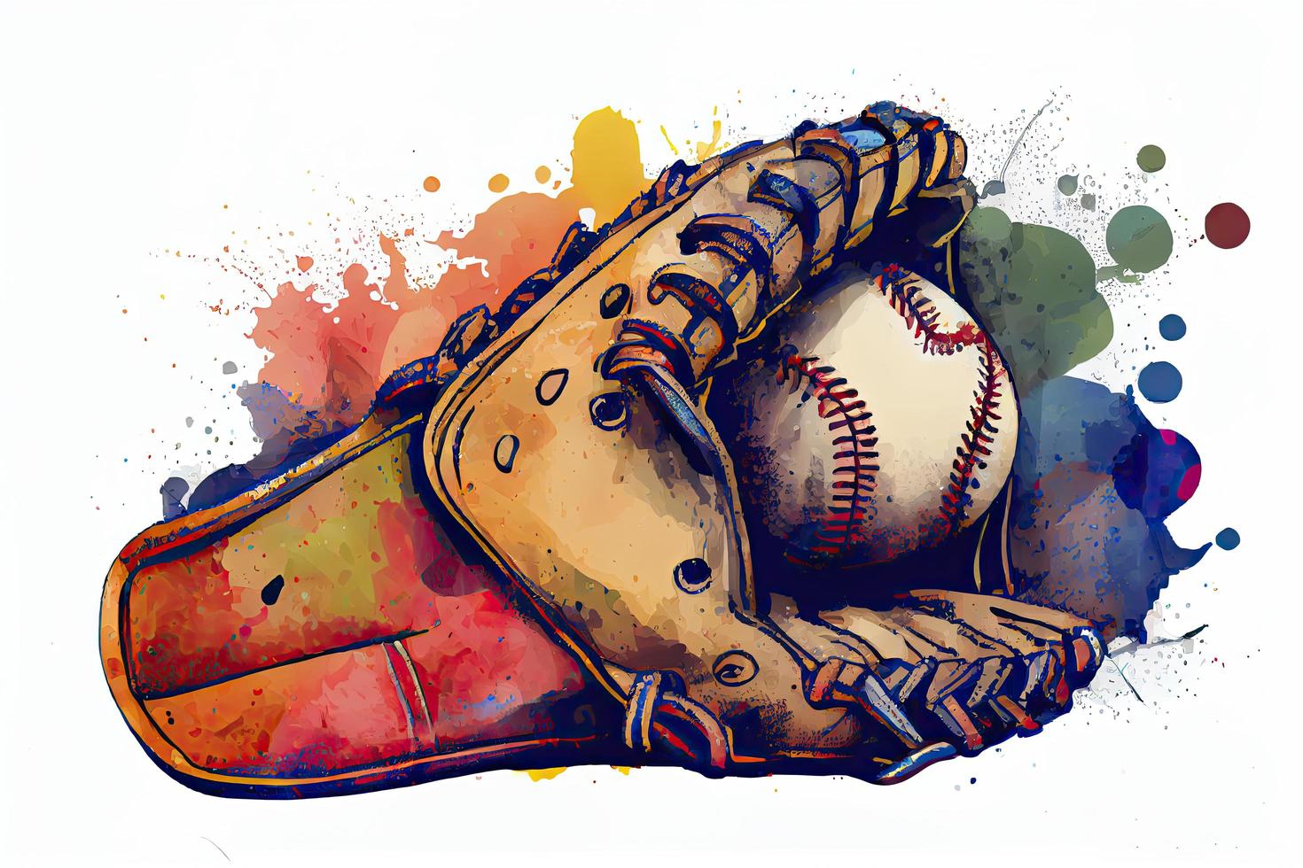 Baseball glove with ball from a splash of watercolor, hand drawn sketch photo