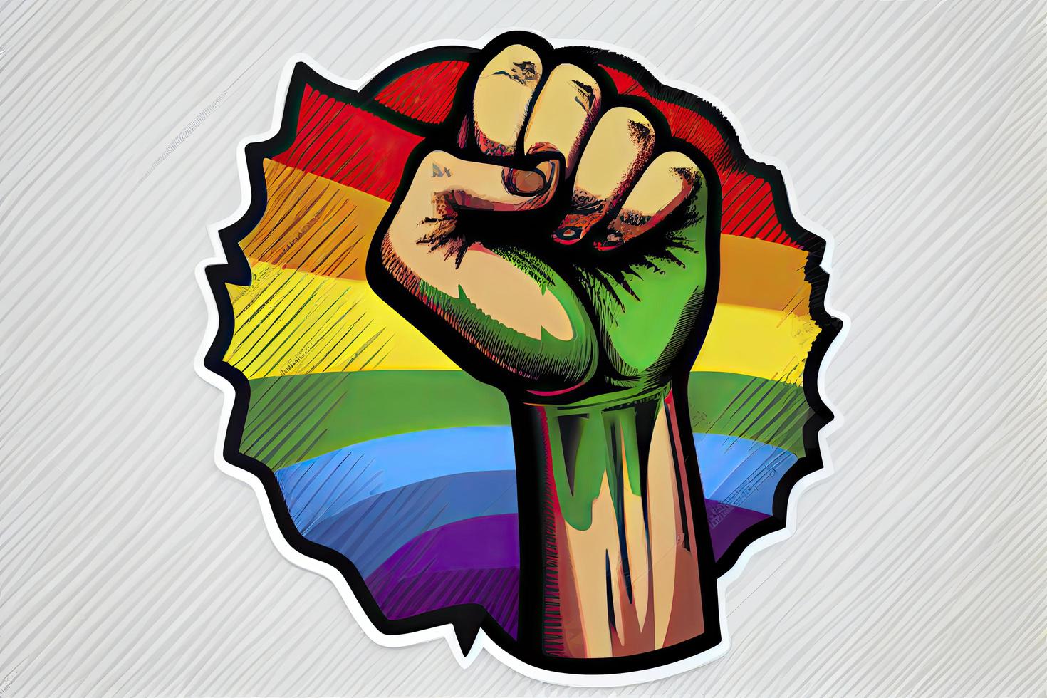 Rainbow colored hand with a fist raised up. Gay Pride. LGBT concept photo