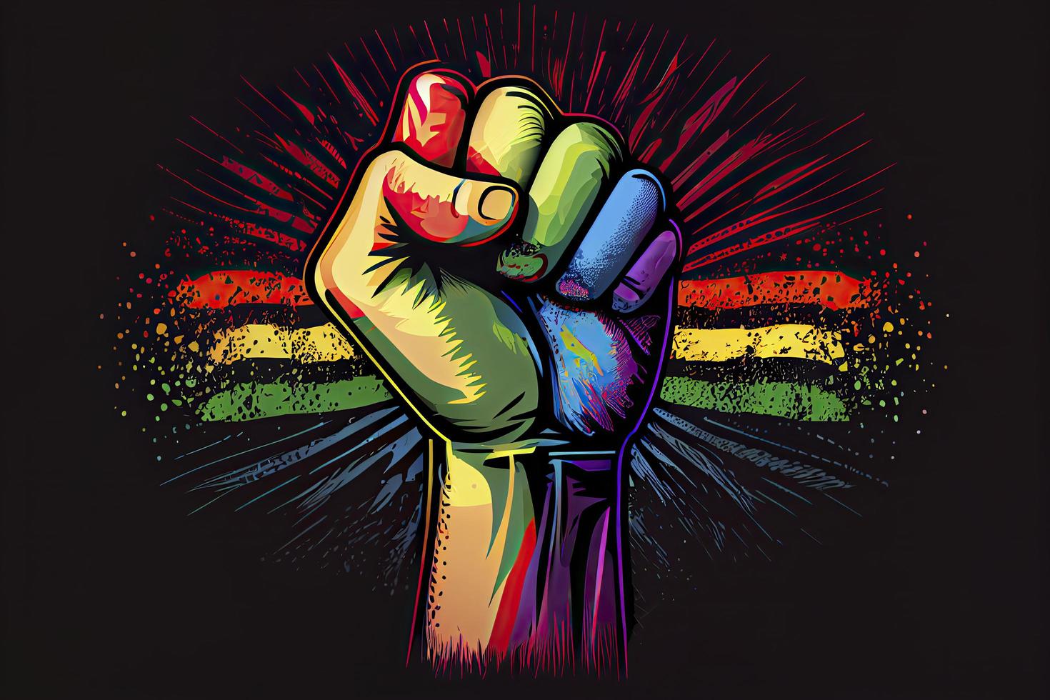 Rainbow colored hand with a fist raised up. Gay Pride. LGBT concept photo