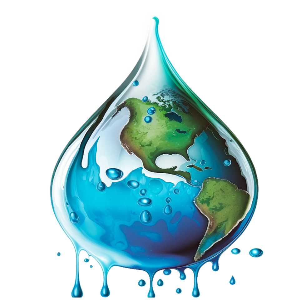 Earth globe in water drop form, environment concept png