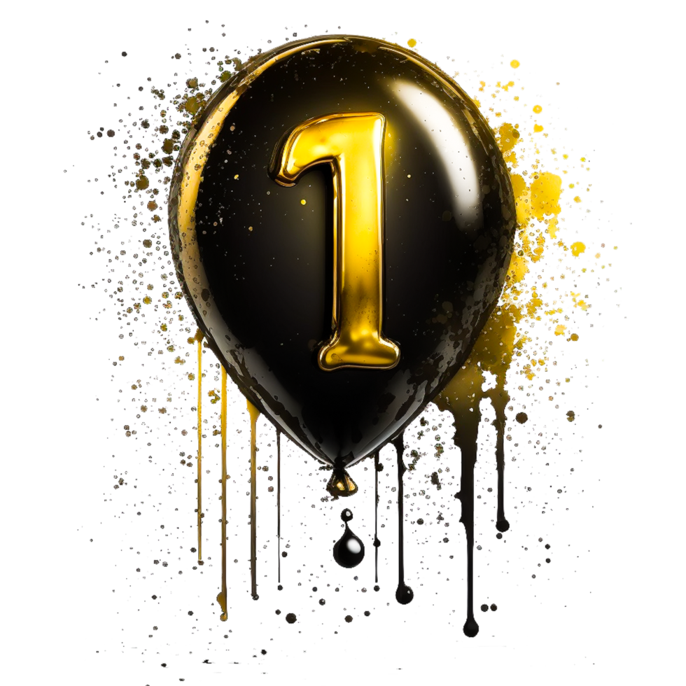 Large, Gold One Balloon for First Birthday - Number 1 png