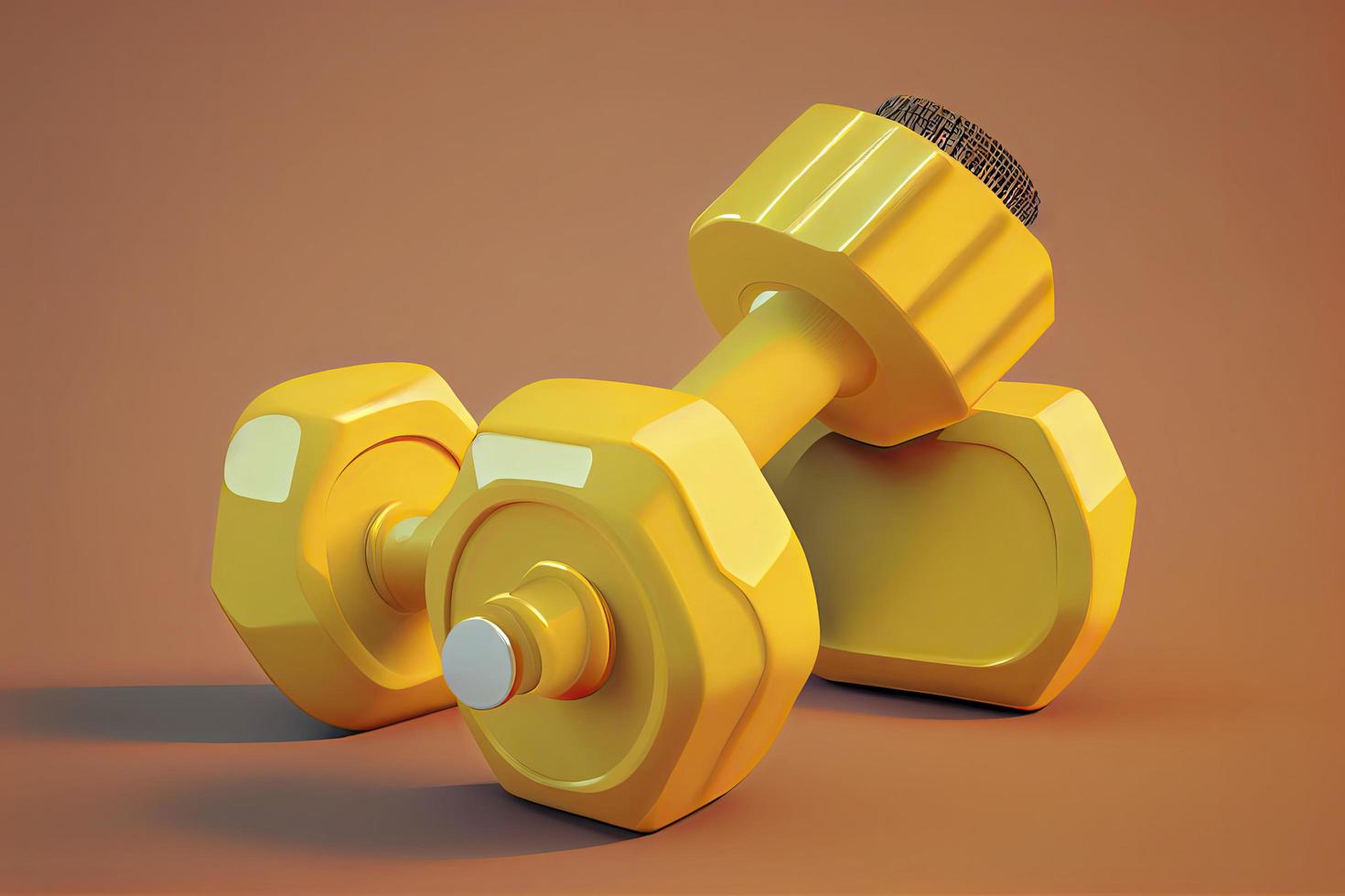 Two dumbbells on isolated yellow background. Fitness accessories photo