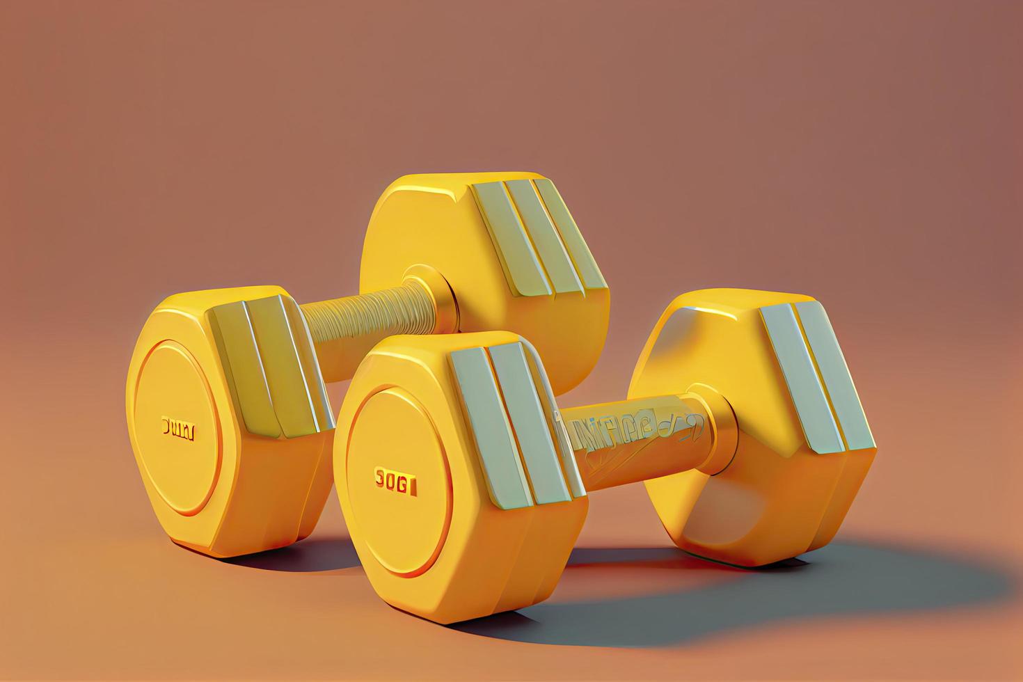 Two dumbbells on isolated yellow background. Fitness accessories photo