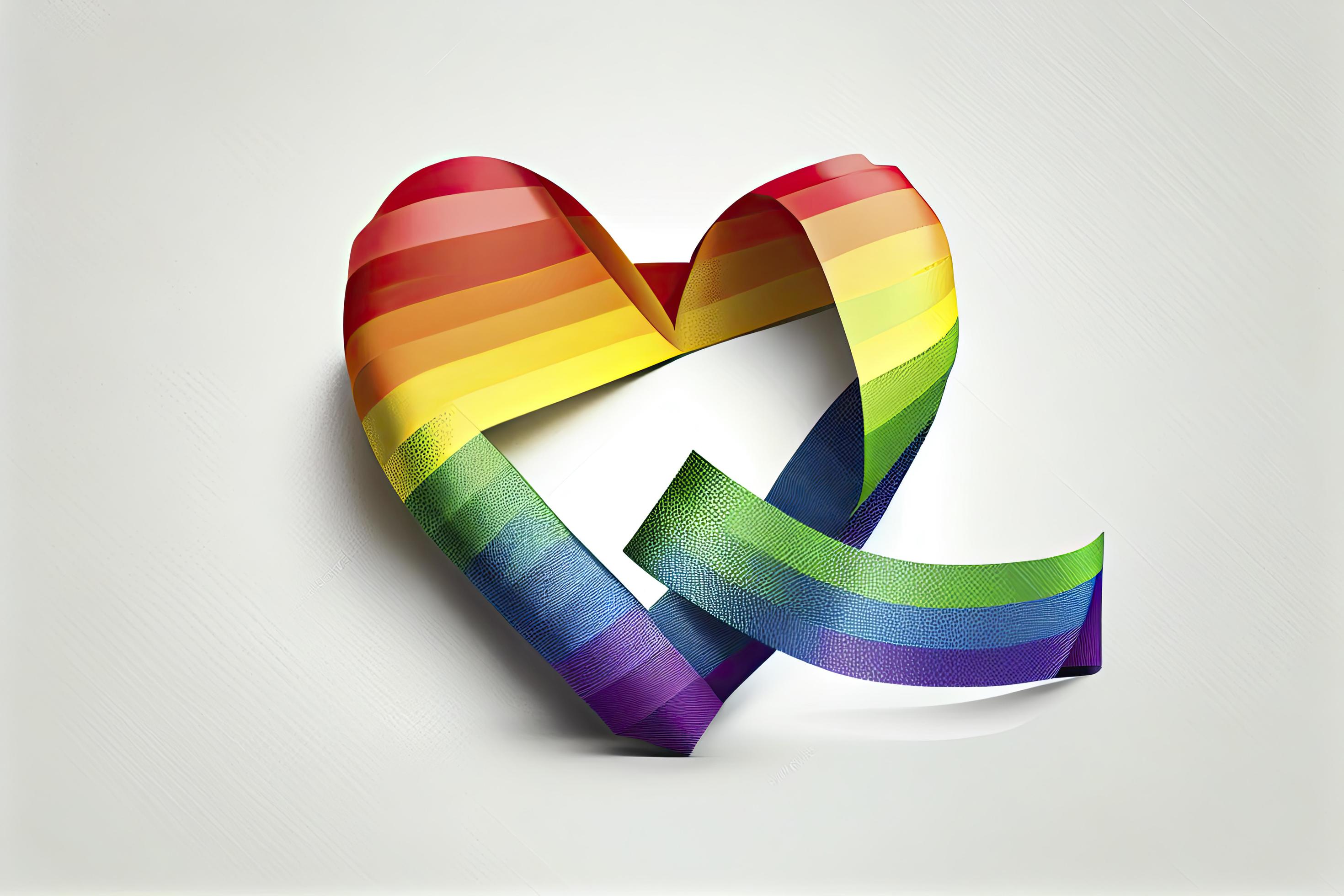 LGBT rainbow ribbon in the shape of heart. Pride tape symbol. Isolated on a  white background Stock Photo